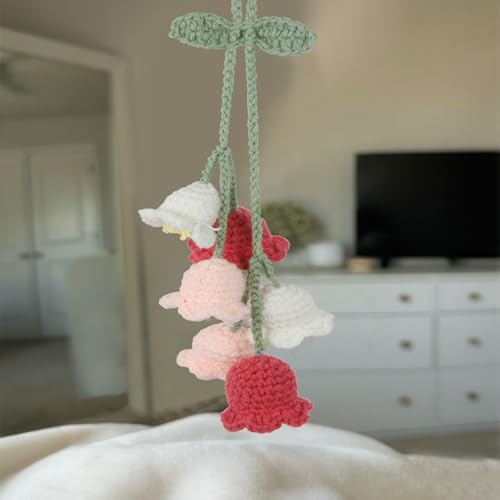 Pink Crochet Flower Car Hanging Ornament