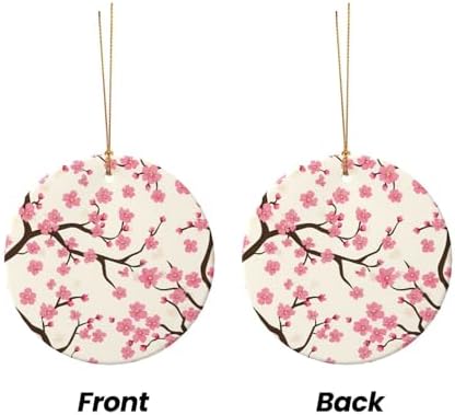 Pink Cherry Blossom Round Ceramic Christmas Ornaments