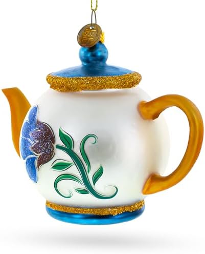 Elegantly Decorated Christmas Teapot Glass Ornament