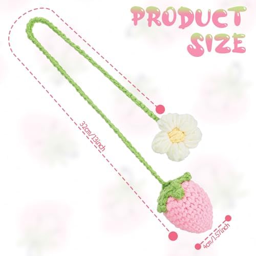 Cute Crochet Strawberry Flower Car Hanging Ornaments 2 Pcs