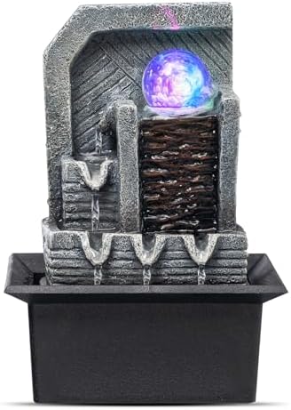 AMOOTEK Tabletop Fountain with LED Lights and Rotating Sphere