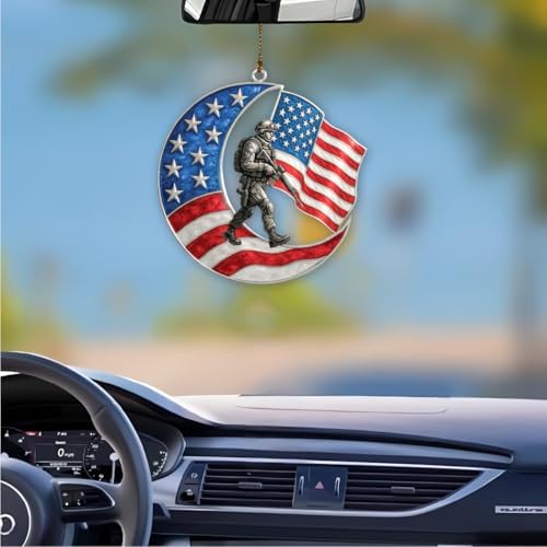 Patriotic Soldier Moon Acrylic Ornament 4-Inch
