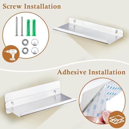 LOXSUN Floating Wall Shelf Stainless Steel No Drilling Shower Organizer