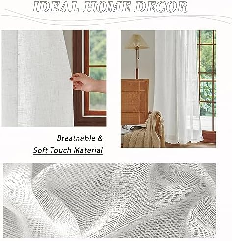 DUALIFE White Linen Sheer Curtains 84x96 for Wide Windows