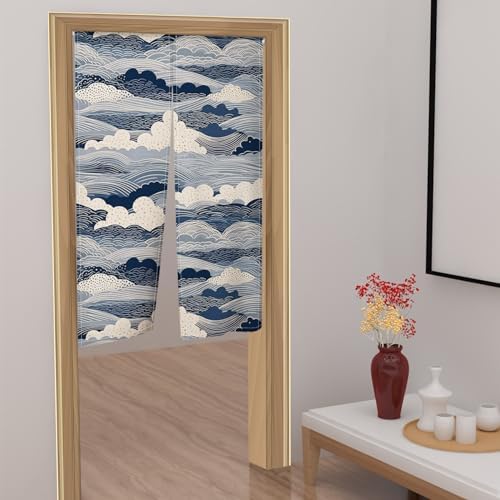 Leowefowa Japanese Noren Door Curtain Great Wave Ukiyoe Art