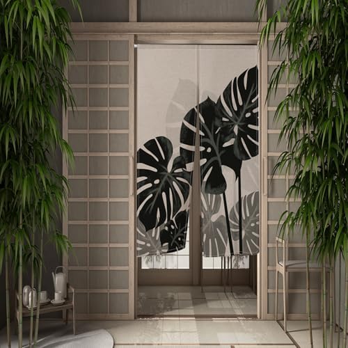 Leowefowa Japanese Noren Door Curtain Tropical Leaves Design 283x472 Inch