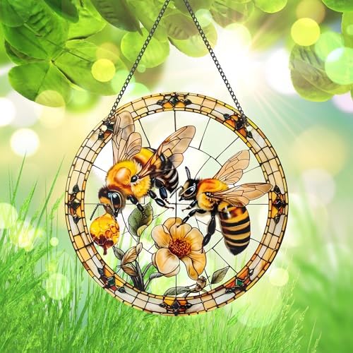 Bee Window Decor - Acrylic Sun Catcher with Hook and Chain