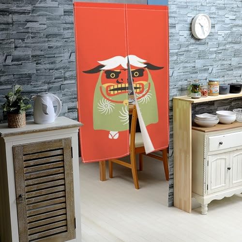 Traditional Japanese Noren Door Curtain with Funny Goat Design