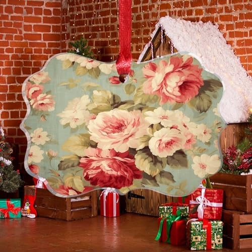 Clear Acrylic Christmas Ornament with Red Pink Roses