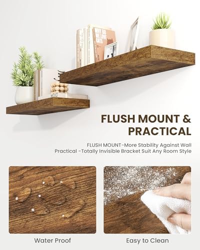 Marsmiles 24 Inch Floating Shelves Set of 2 Rustic Brown