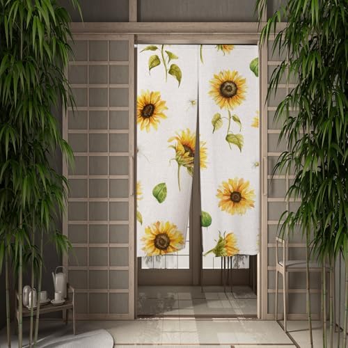 Sunflowers Noren Curtain Bright Yellow Floral Doorway Divider
