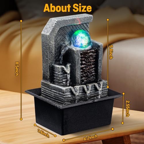 AMOOTEK Tabletop Fountain with LED Lights and Rotating Sphere