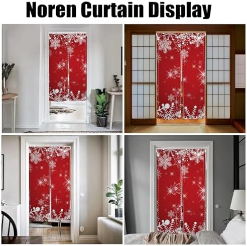 Japanese Noren Door Curtain with Christmas Red and Snowflake Pattern