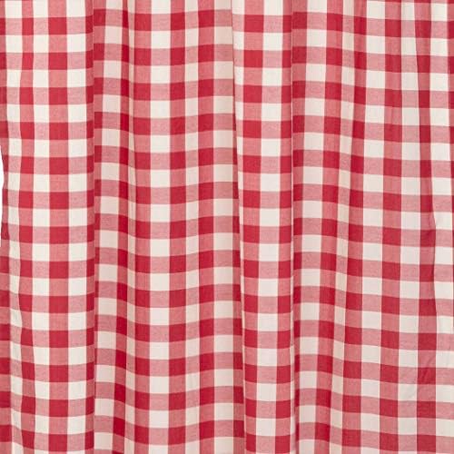 VHC Brands Red Buffalo Check Curtains with Drawstring and Ruffles