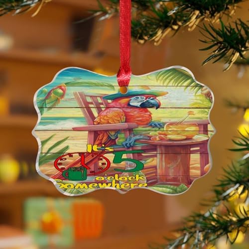3 Inch Acrylic Christmas Ornaments 2024 Decorative Parrot Flamingo Baubles