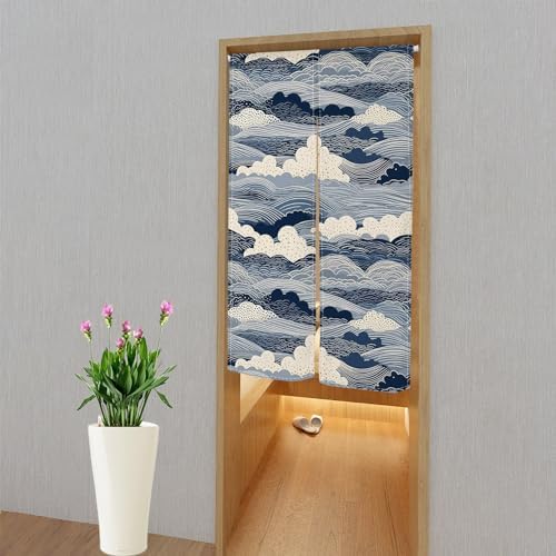 Leowefowa Japanese Noren Door Curtain Great Wave Ukiyoe Art