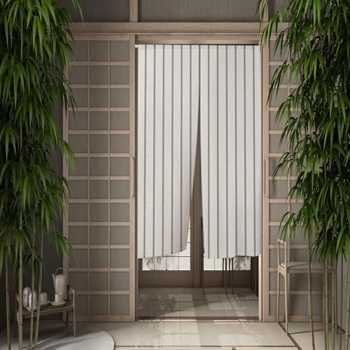 Leowefowa Modern Gray Stripe Door Curtain for Privacy