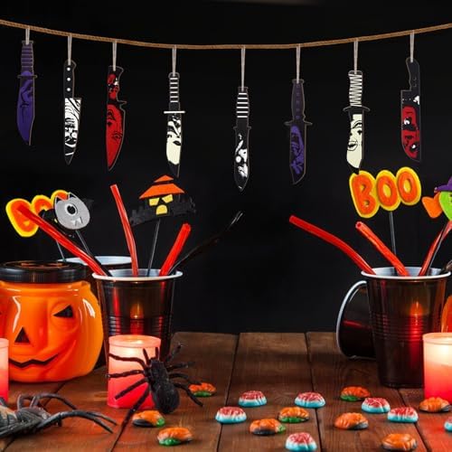 AOCEAN 24 Pcs Halloween Horror Wooden Knife Ornaments