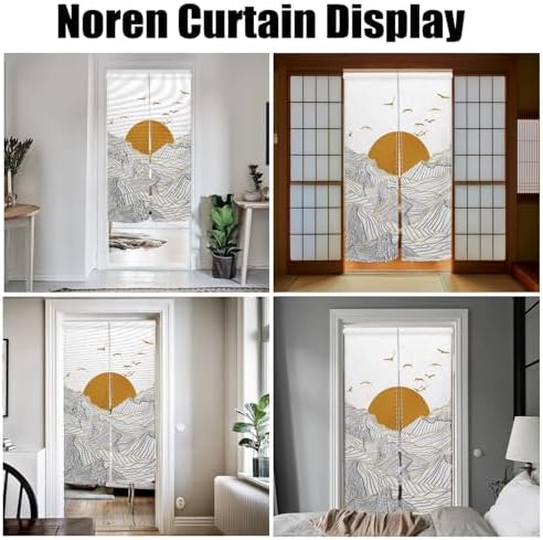 Traditional Japanese Noren Door Curtain with Sunset Mountain Print