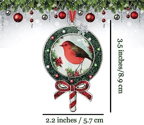 Gixpop Glitter Lollipop Christmas Ornament with Robin Bird