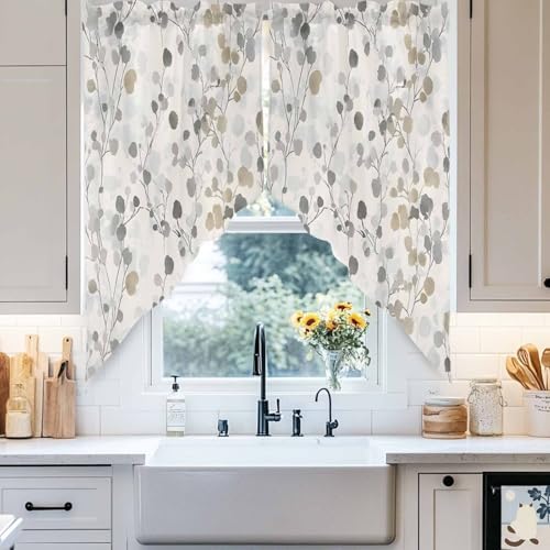 Gray Botanical Swag Valance 2 Pack for Windows