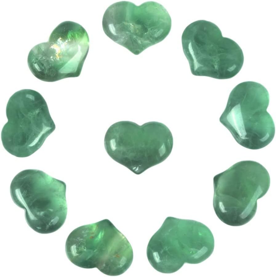 Justinstones Green Fluorite Puff Heart Crystal Pack of 10