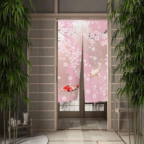 Leowefowa Pink Cherry Blossom Noren Curtain 335x709