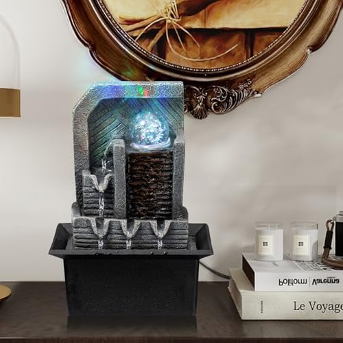 AMOOTEK Tabletop Fountain with LED Lights and Rotating Sphere