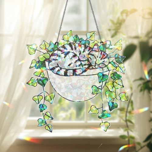 Whimsical Stained Glass Cat Hanging Ornament