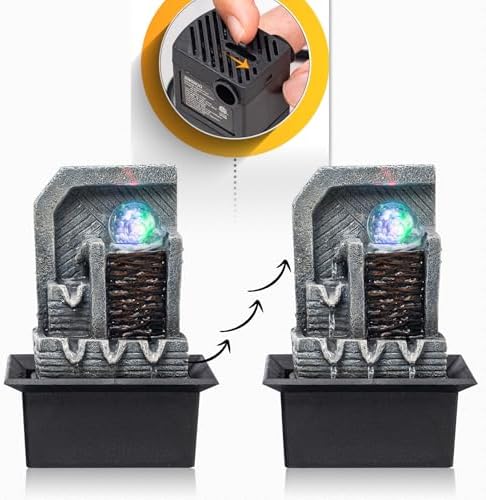 AMOOTEK Tabletop Fountain with LED Lights and Rotating Sphere