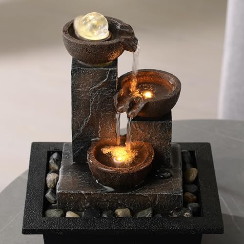 Tolevoit Three Bowls Rotating Ball Water Fountain Home Dcor