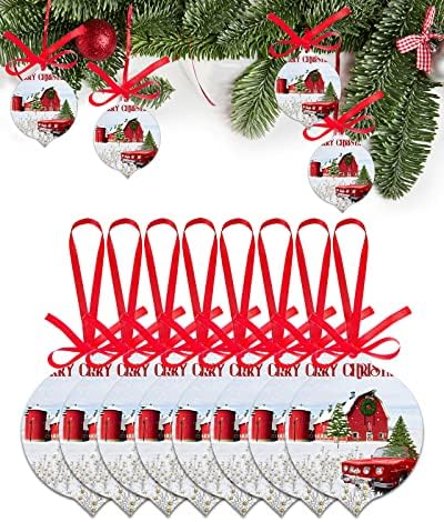 ZOE GARDEN Red Christmas Farm Truck Ornament Set 8 Pcs