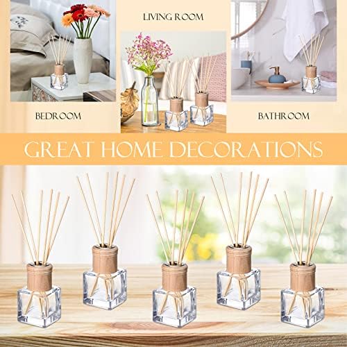 Roshtia 4 Set Glass Diffuser Bottles with Wooden Caps and Rattan Sticks