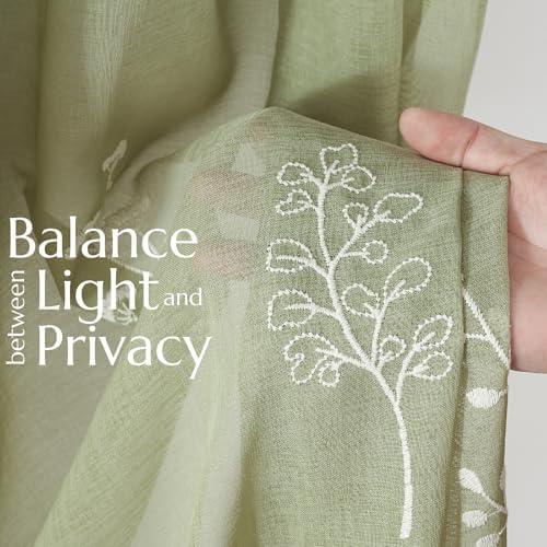 Jinchan French Sheer Door Curtain with Tieback 40 Inches Green on Beige