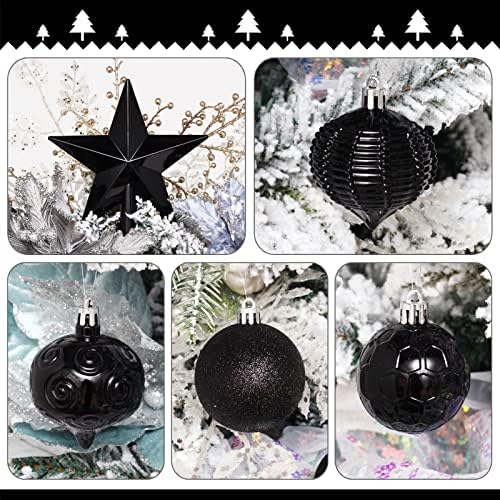 52-Pack Shatterproof Black Christmas Tree Ornaments with Star Topper