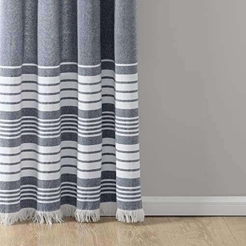 Nantucket Yarn Dyed Cotton Tassel Curtain Panels Set Navy 95x40