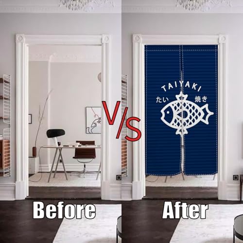 Traditional Japanese Noren Door Curtain with Taiyaki Print