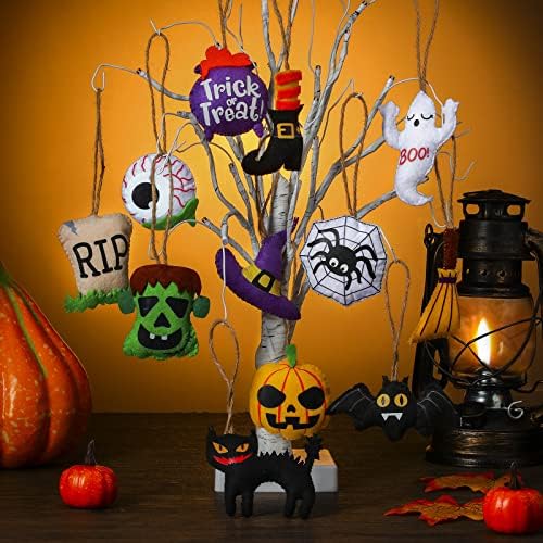 12 Halloween Tree Ornaments - 3D Felt Decorations