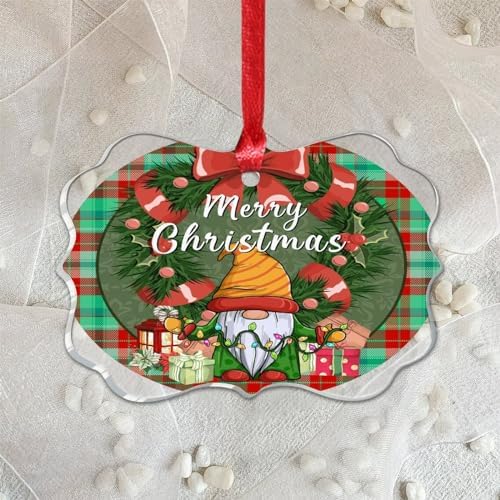 Acrylic Christmas Ornament Decor with Buffalo Plaid Gnome Design