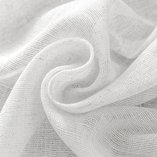 DUALIFE White Linen Sheer Curtains 84x96 for Wide Windows