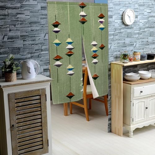 Leowefowa Noren Door Curtain Green Geometry Panel