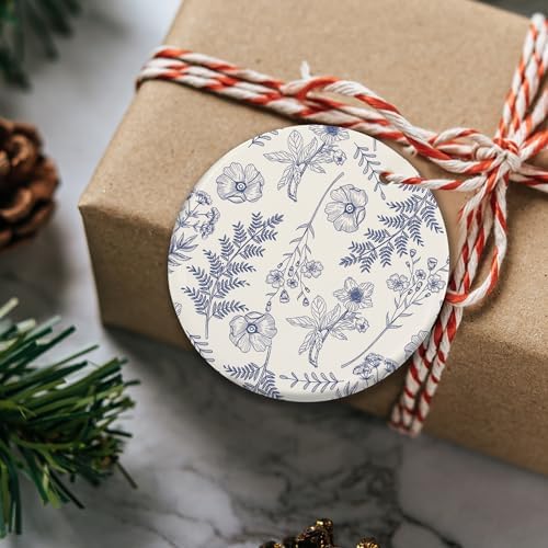 Blue Flowers Christmas Ornament - Chinoiserie Design Ceramic Decor