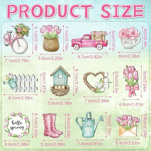 24 Pcs Spring Floral Wooden Ornaments with Rope