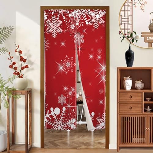 Japanese Noren Door Curtain with Christmas Red and Snowflake Pattern