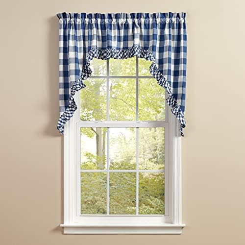 Park Designs Buffalo Check Ruffled Swags - China Blue 72x36 Unlined Curtains