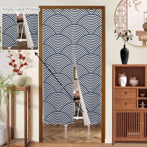 Japanese Style Noren Door Curtain with Wave Print