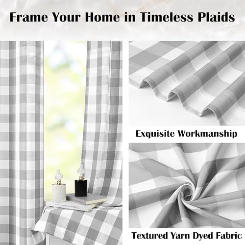 72 Inch Gray White Buffalo Plaid Curtains 2 Panels Rod Pocket