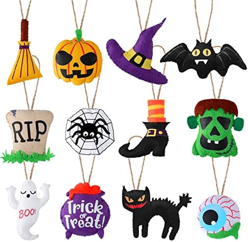12 Halloween Tree Ornaments - 3D Felt Decorations