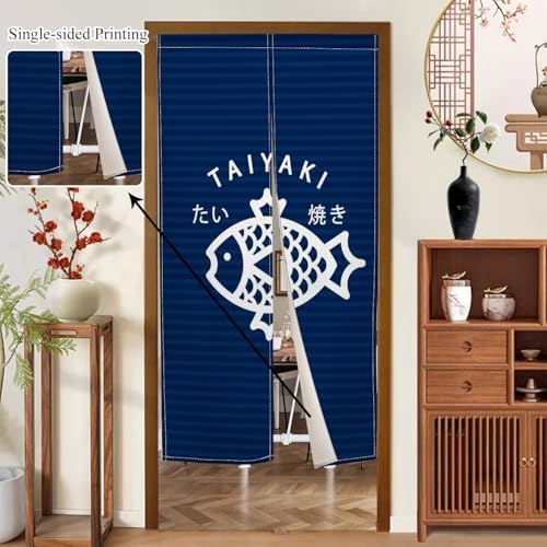 Traditional Japanese Noren Door Curtain with Taiyaki Print