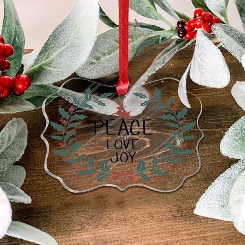 3 Clear Acrylic Christmas Ornaments 2023 Peace Love Joy Decor